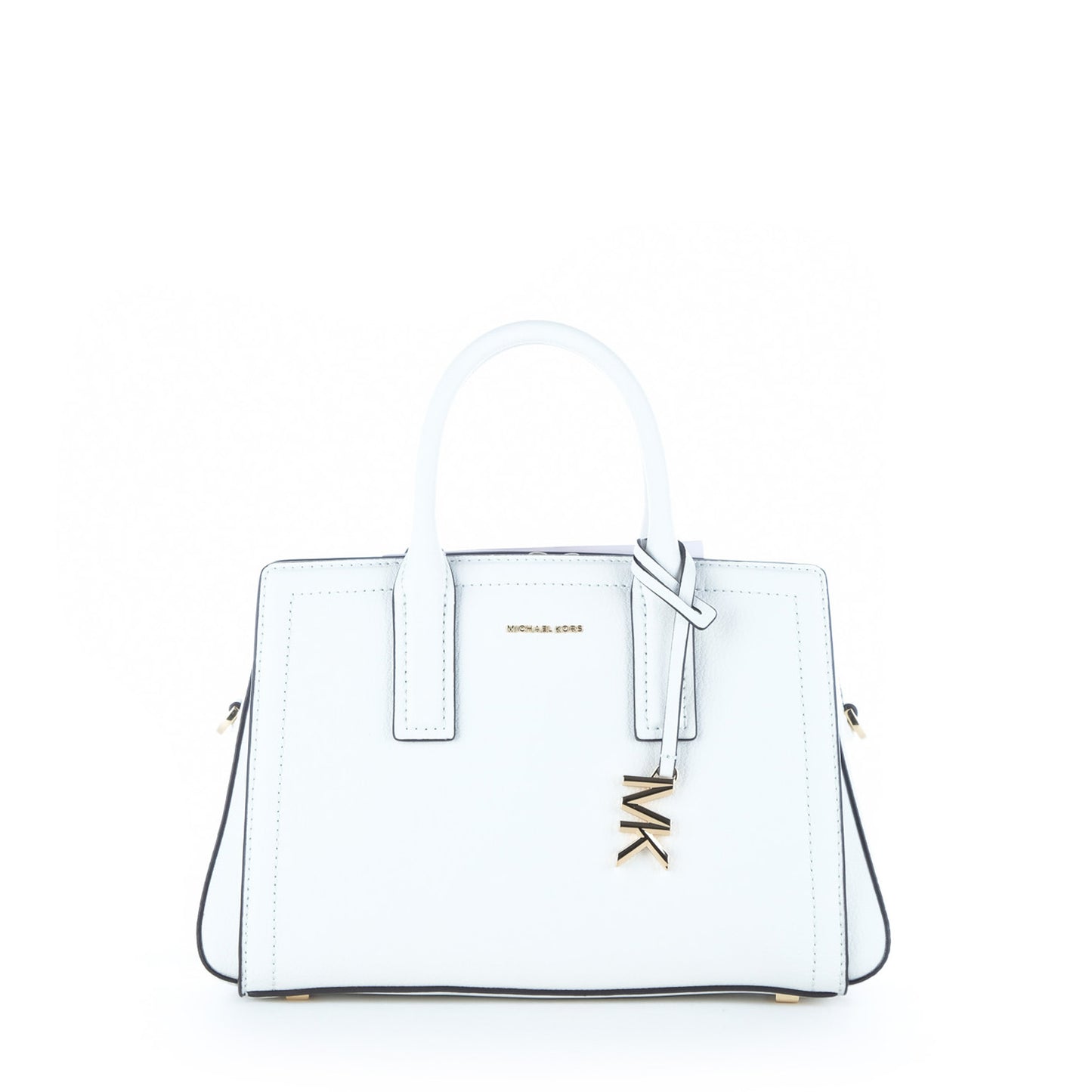 Bolsa Satchel Michael Kors Branca com Pendente MK Dourado