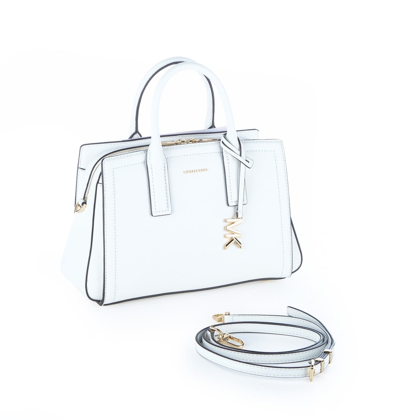 Bolsa Satchel Michael Kors Branca com Pendente MK Dourado