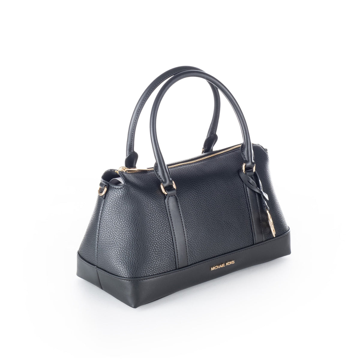 Bolsa Satchel Michael Kors Preta com Monograma MK e Detalhes Dourados