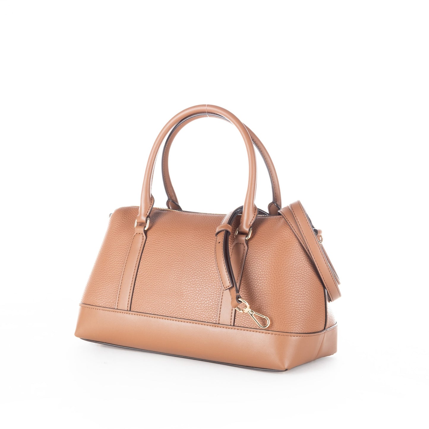 Bolsa Satchel Michael Kors Castanha com Monograma MK e Detalhes Dourados