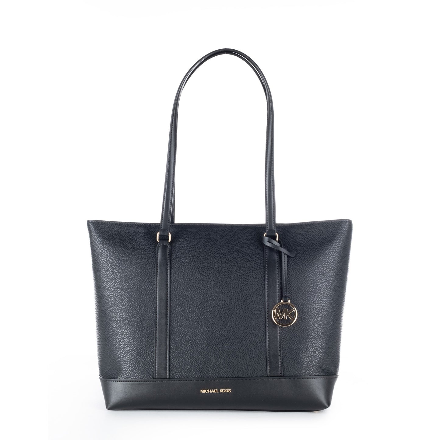 Bolsa Tote Michael Kors Preta com Monograma MK e Detalhes Dourados