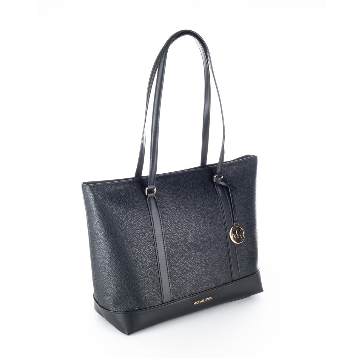 Bolsa Tote Michael Kors Preta com Monograma MK e Detalhes Dourados