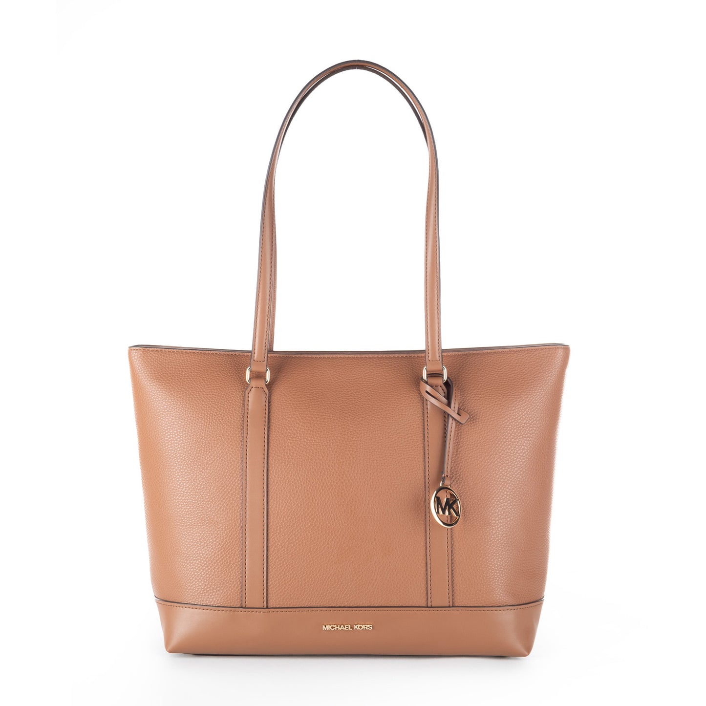 Bolsa Tote Michael Kors Castanha com Monograma MK e Detalhes Dourados