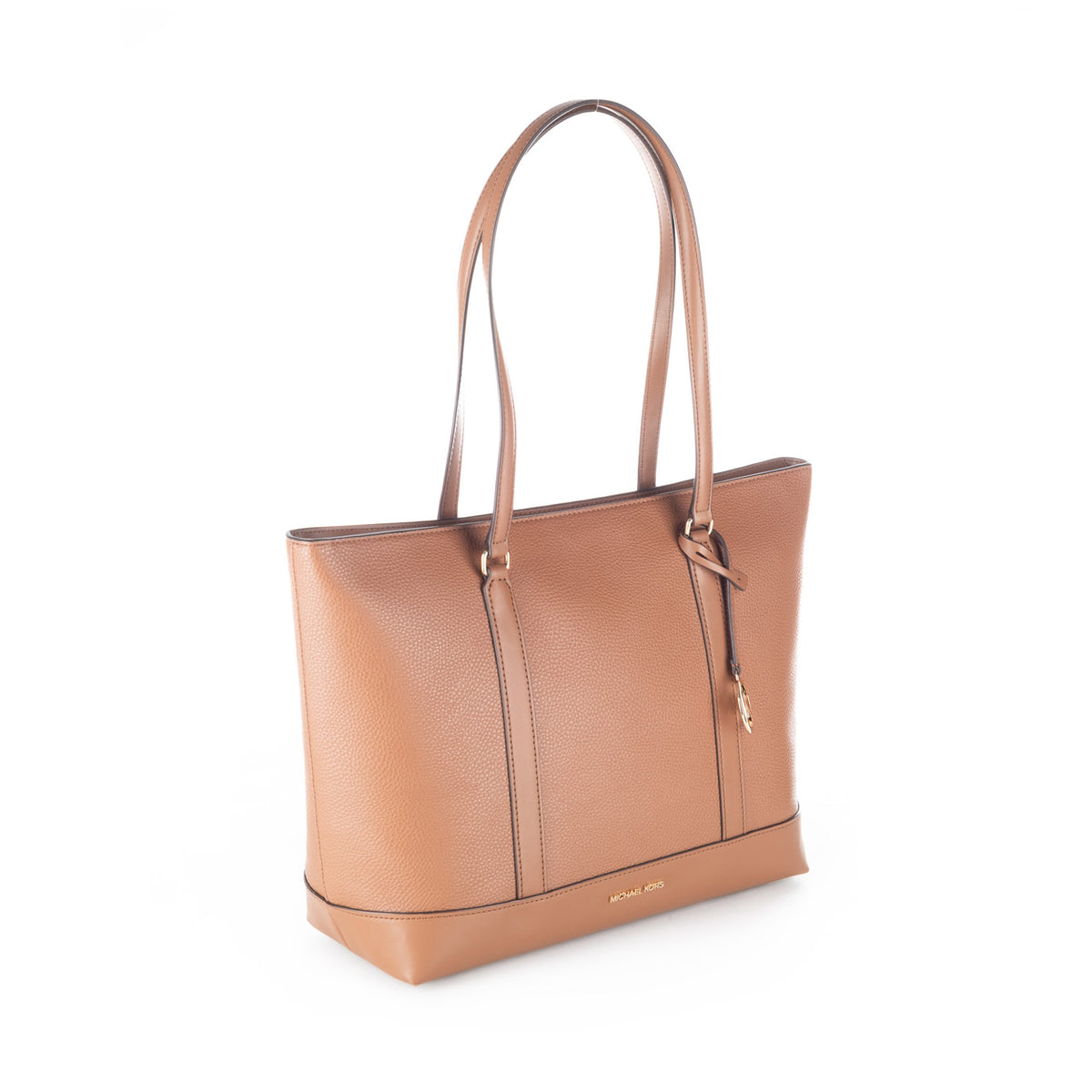 Bolsa Tote Michael Kors Castanha com Monograma MK e Detalhes Dourados