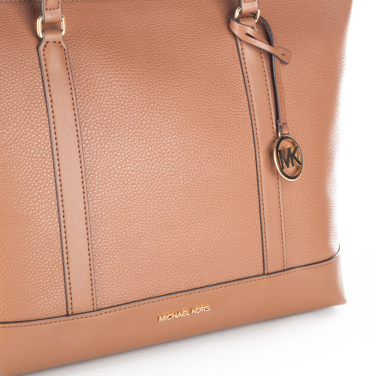 Bolsa Tote Michael Kors Castanha com Monograma MK e Detalhes Dourados