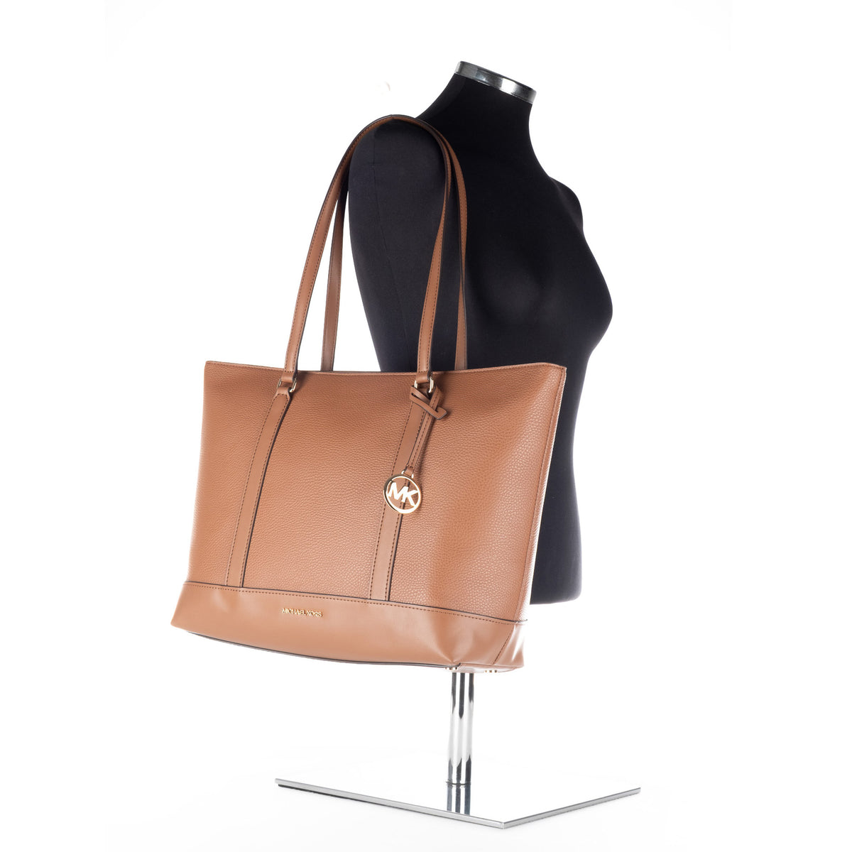 Bolsa Tote Michael Kors Castanha com Monograma MK e Detalhes Dourados