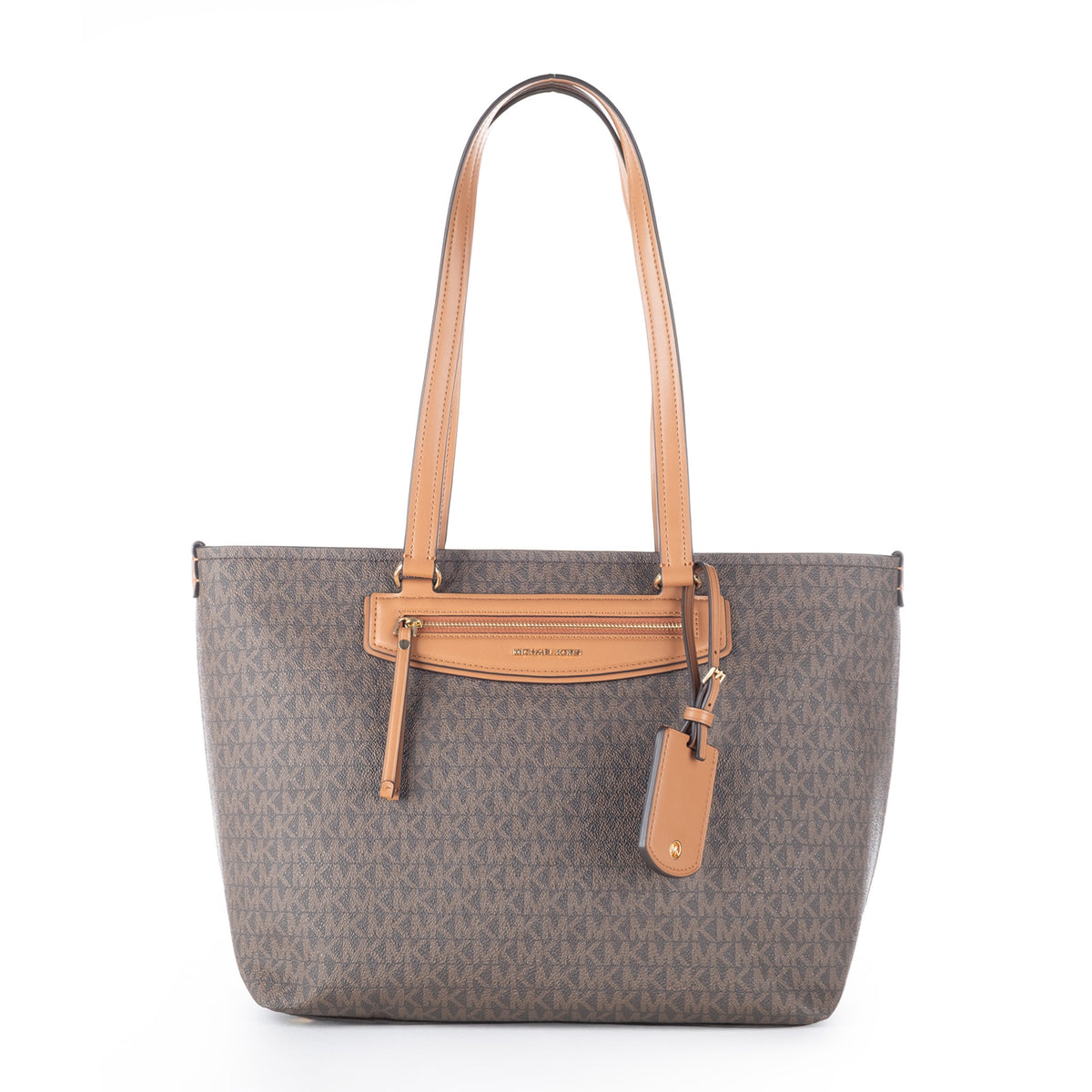 Bolsa Tote Michael Kors Castanha com Monograma MK e Bolso Frontal