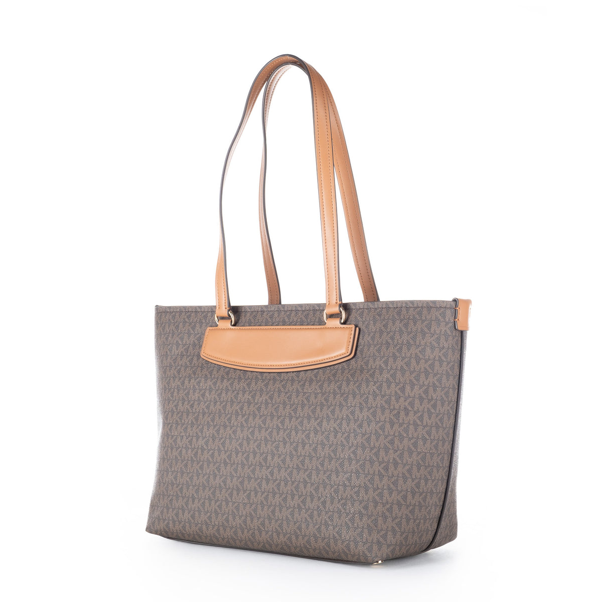 Bolsa Tote Michael Kors Castanha com Monograma MK e Bolso Frontal