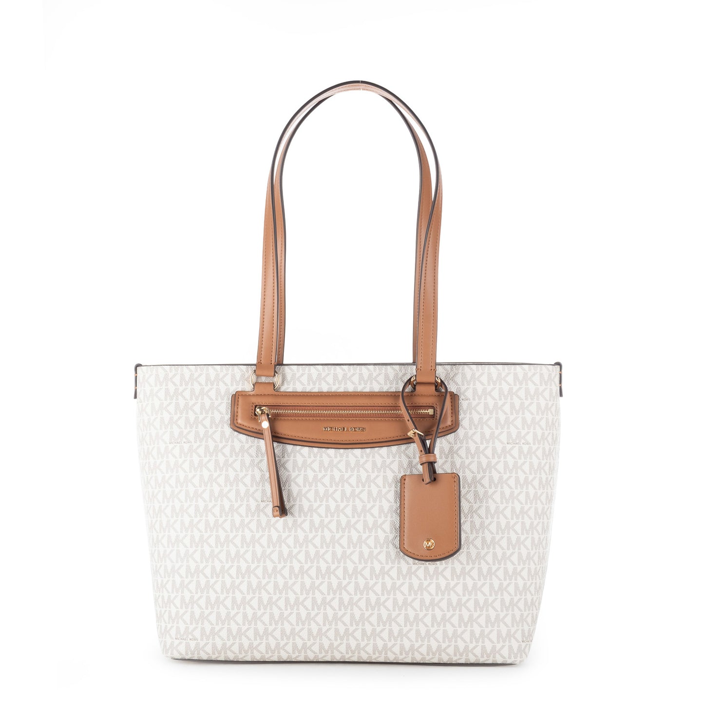 Bolsa Tote Michael Kors Bege com Monograma MK e Bolso Frontal