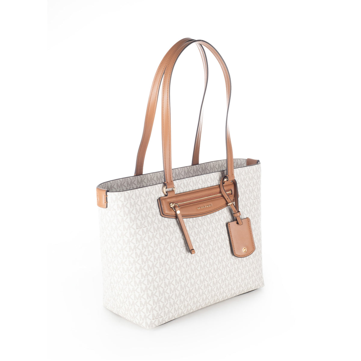 Bolsa Tote Michael Kors Bege com Monograma MK e Bolso Frontal