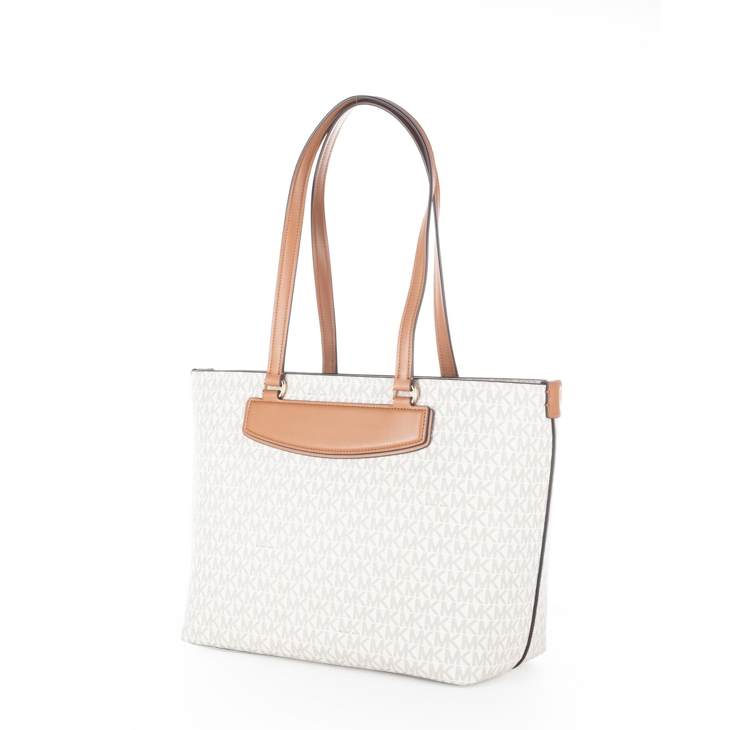 Bolsa Tote Michael Kors Bege com Monograma MK e Bolso Frontal