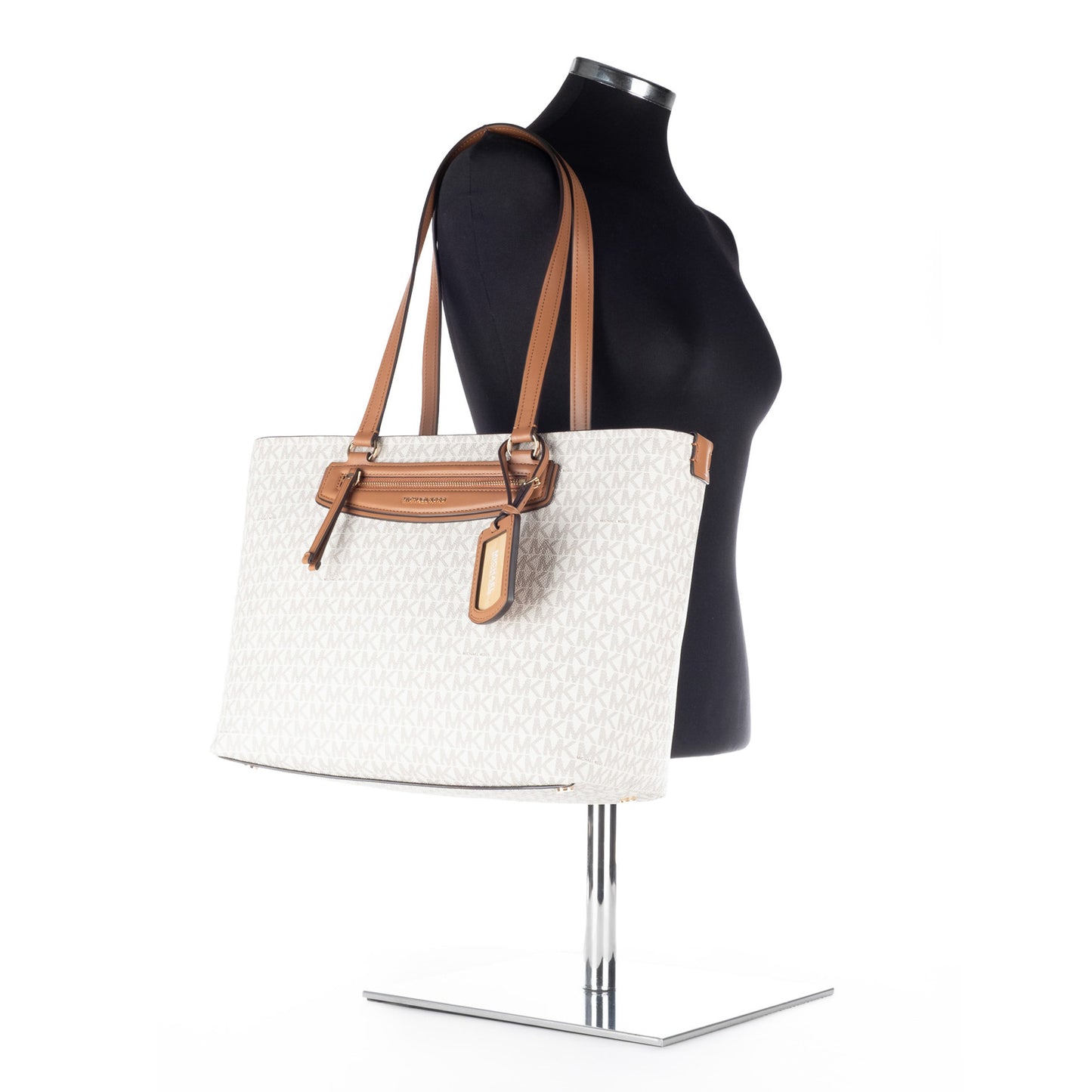 Bolsa Tote Michael Kors Bege com Monograma MK e Bolso Frontal