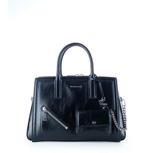 Bolsa Satchel Michael Kors Preta com Bolsos Frontais e Detalhes Metálicos