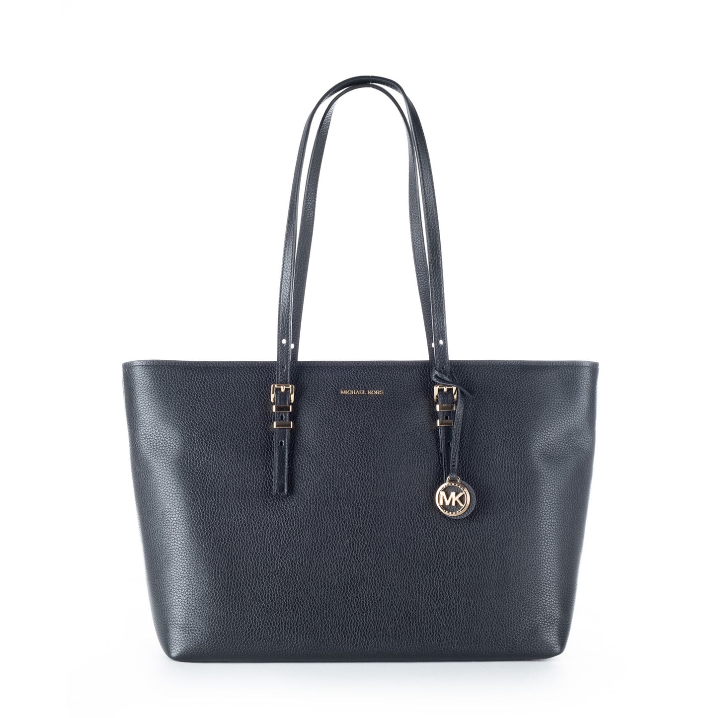 Bolsa Tote Michael Kors Preta com Pendente MK e Detalhes Dourados