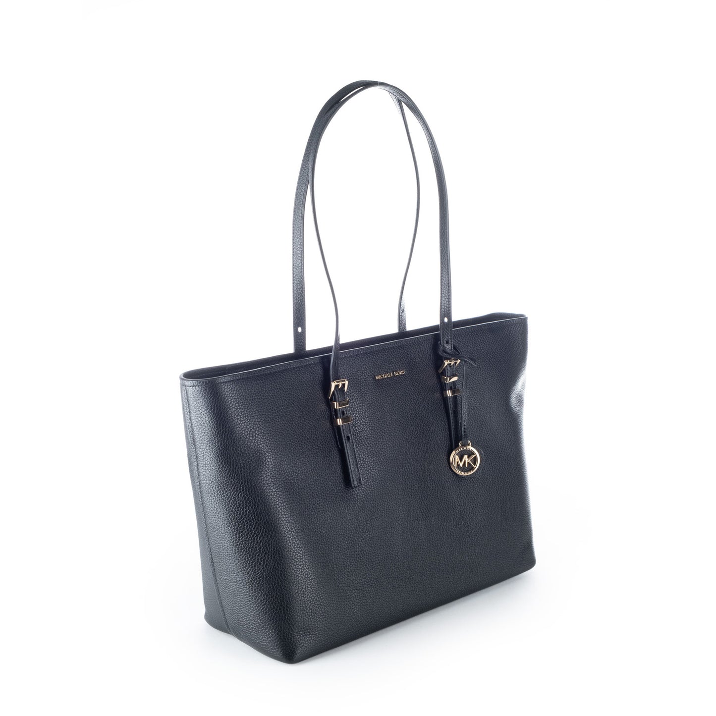 Bolsa Tote Michael Kors Preta com Pendente MK e Detalhes Dourados