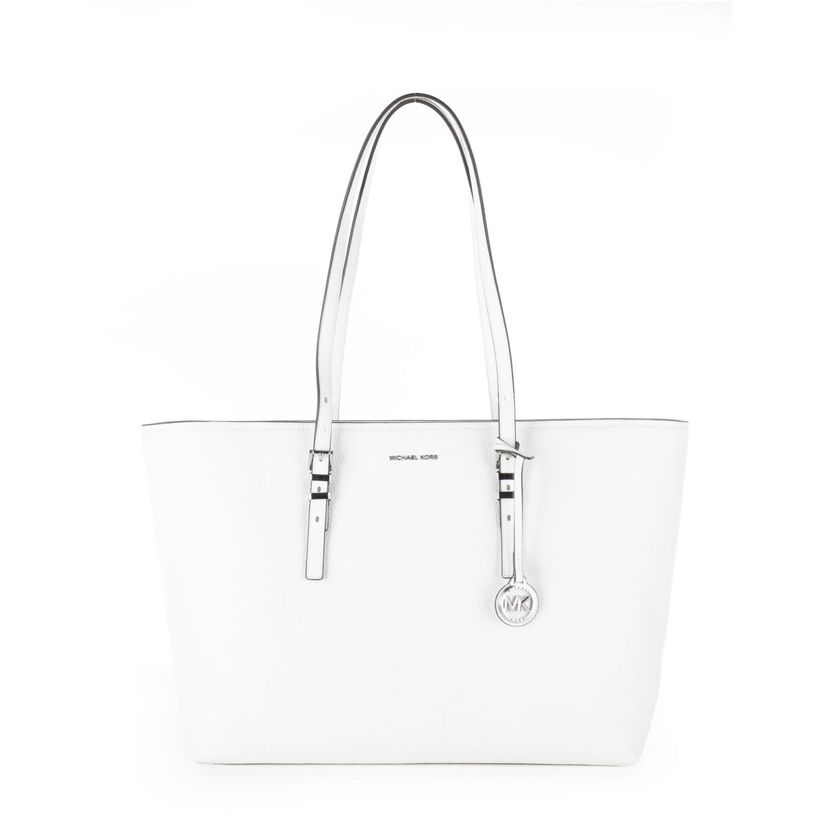Bolsa Tote Michael Kors Branca com Pendente MK e Detalhes Dourados