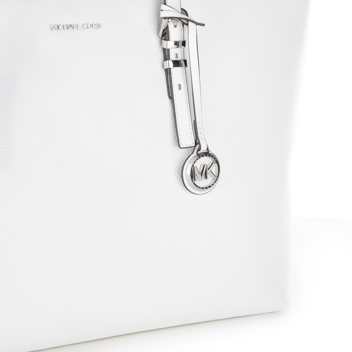 Bolsa Tote Michael Kors Branca com Pendente MK e Detalhes Dourados