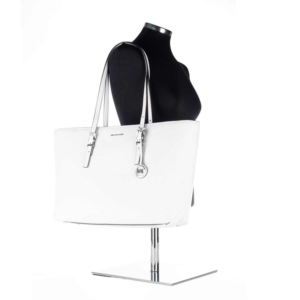 Bolsa Tote Michael Kors Branca com Pendente MK e Detalhes Dourados