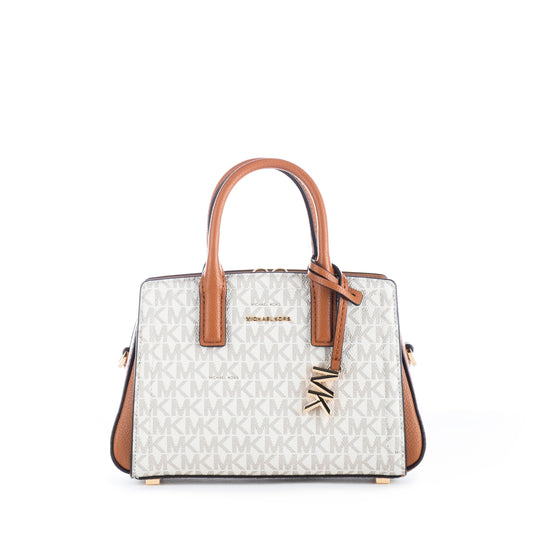 Bolsa Satchel Michael Kors Bege com Detalhes em Caramelo