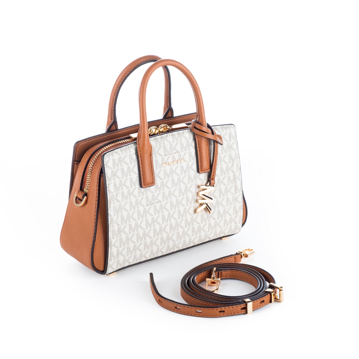 Bolsa Satchel Michael Kors Bege com Detalhes em Caramelo