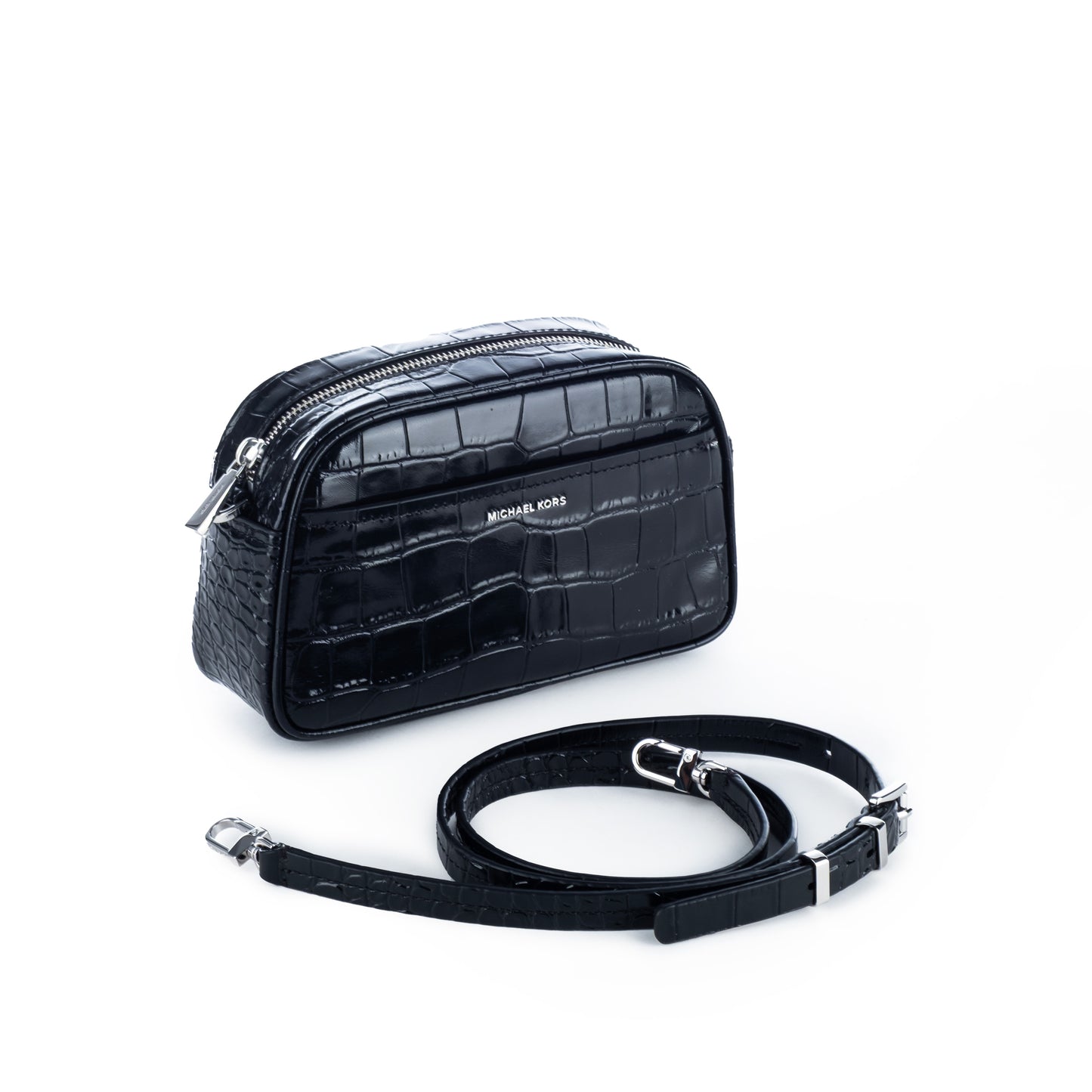 Bolsa Tiracolo Michael Kors Preta com Estampa Croco