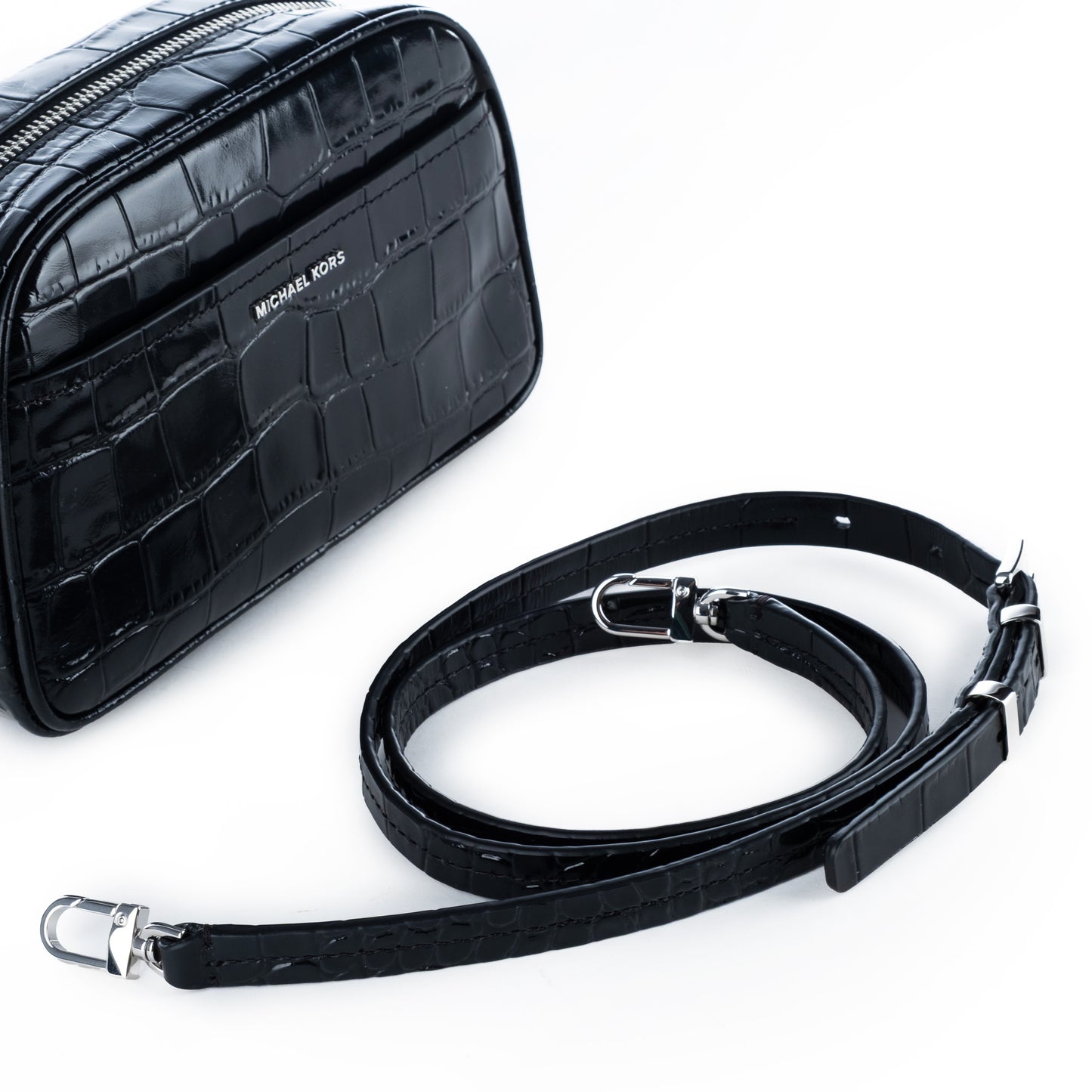 Bolsa Tiracolo Michael Kors Preta com Estampa Croco