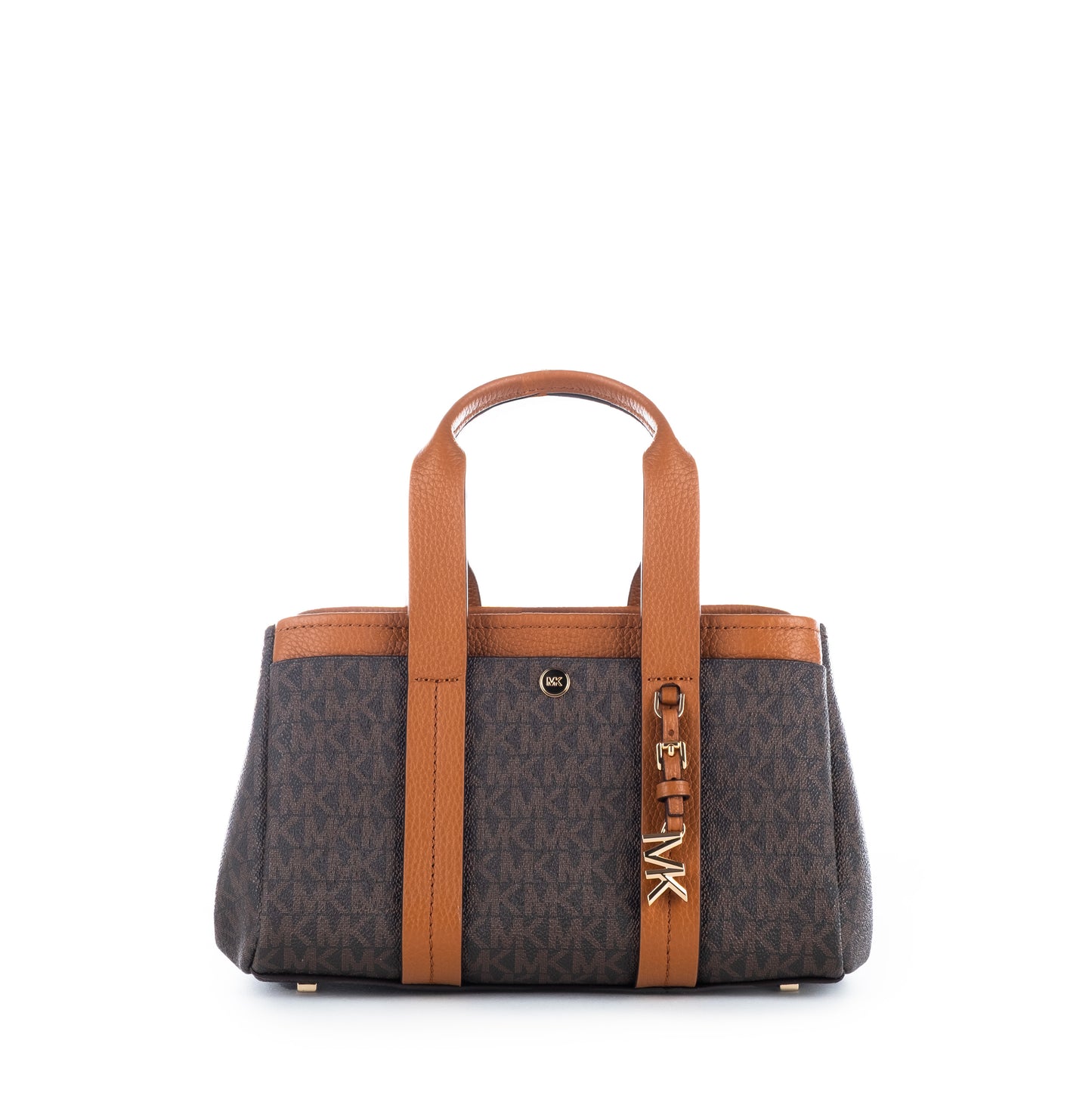 Bolsa Satchel Michael Kors Acorn com Detalhes em Caramelo e Padrão Monograma