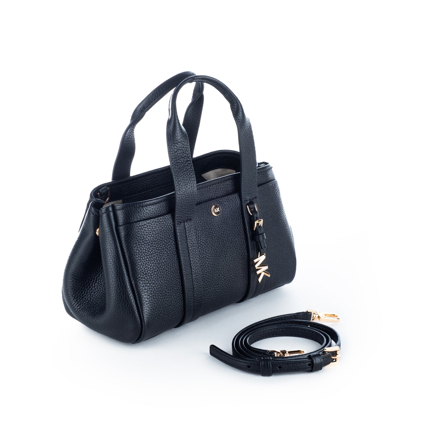 Bolsa Satchel Michael Kors Preta Clássica com Detalhes Dourados