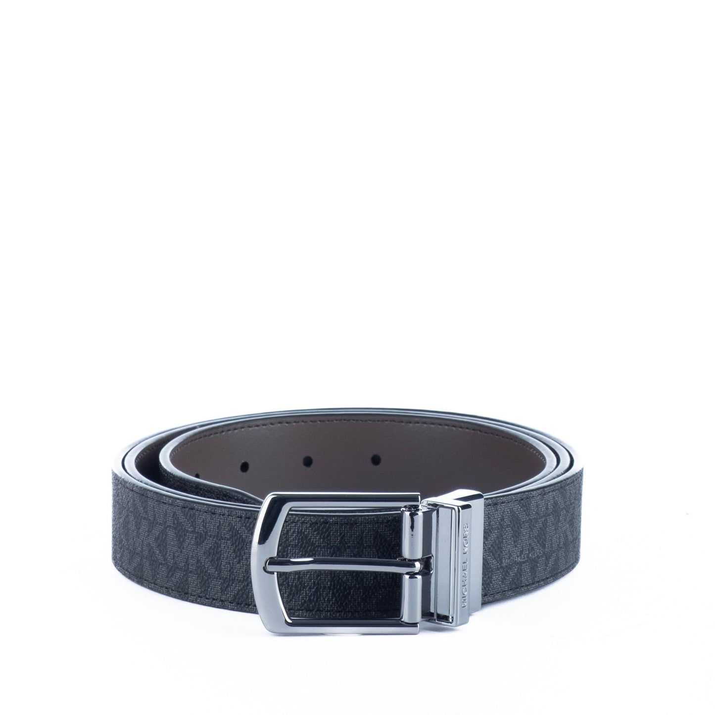 Cinto de Homem Michael Kors com Monograma Preto e Fivela Metálica Sofisticada