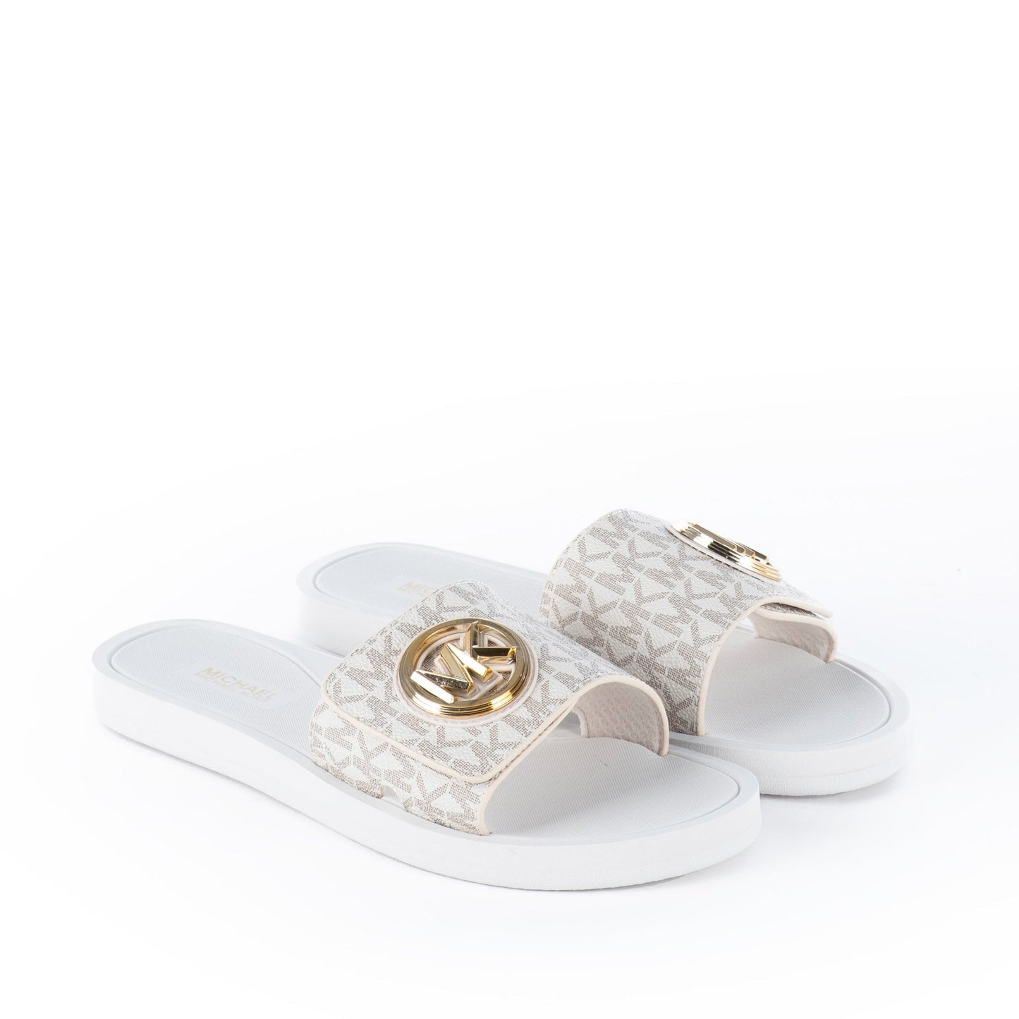 Chinelos Rasos Mulher Michael Kors Branco e Dourado