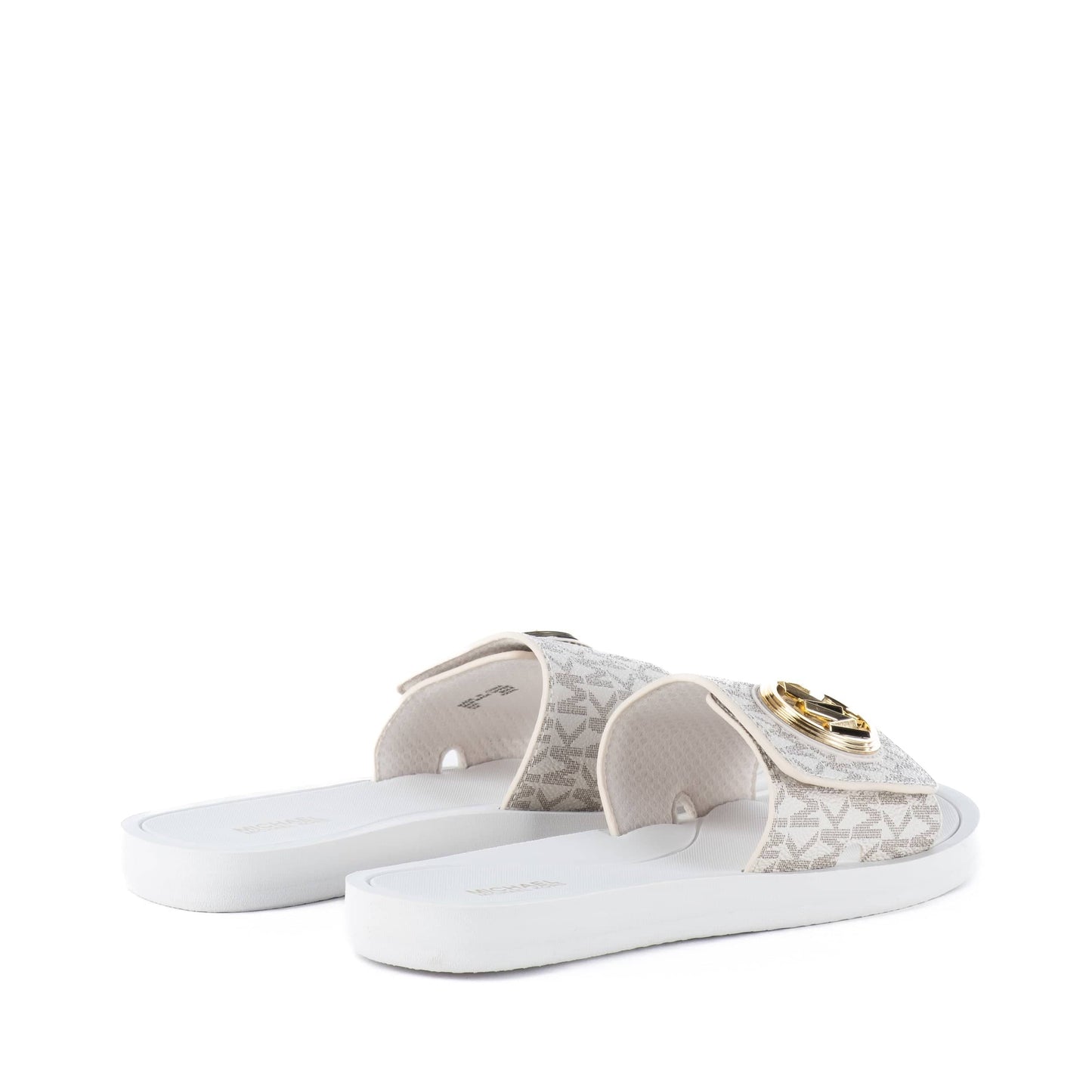 Chinelos Rasos Mulher Michael Kors Branco e Dourado