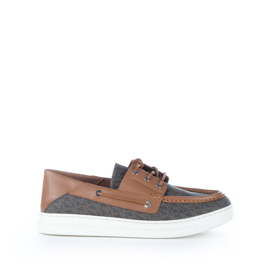 Sapatos Náuticos Homem Michael Kors Castanho Multicolor com Monograma MK e Sola Branca