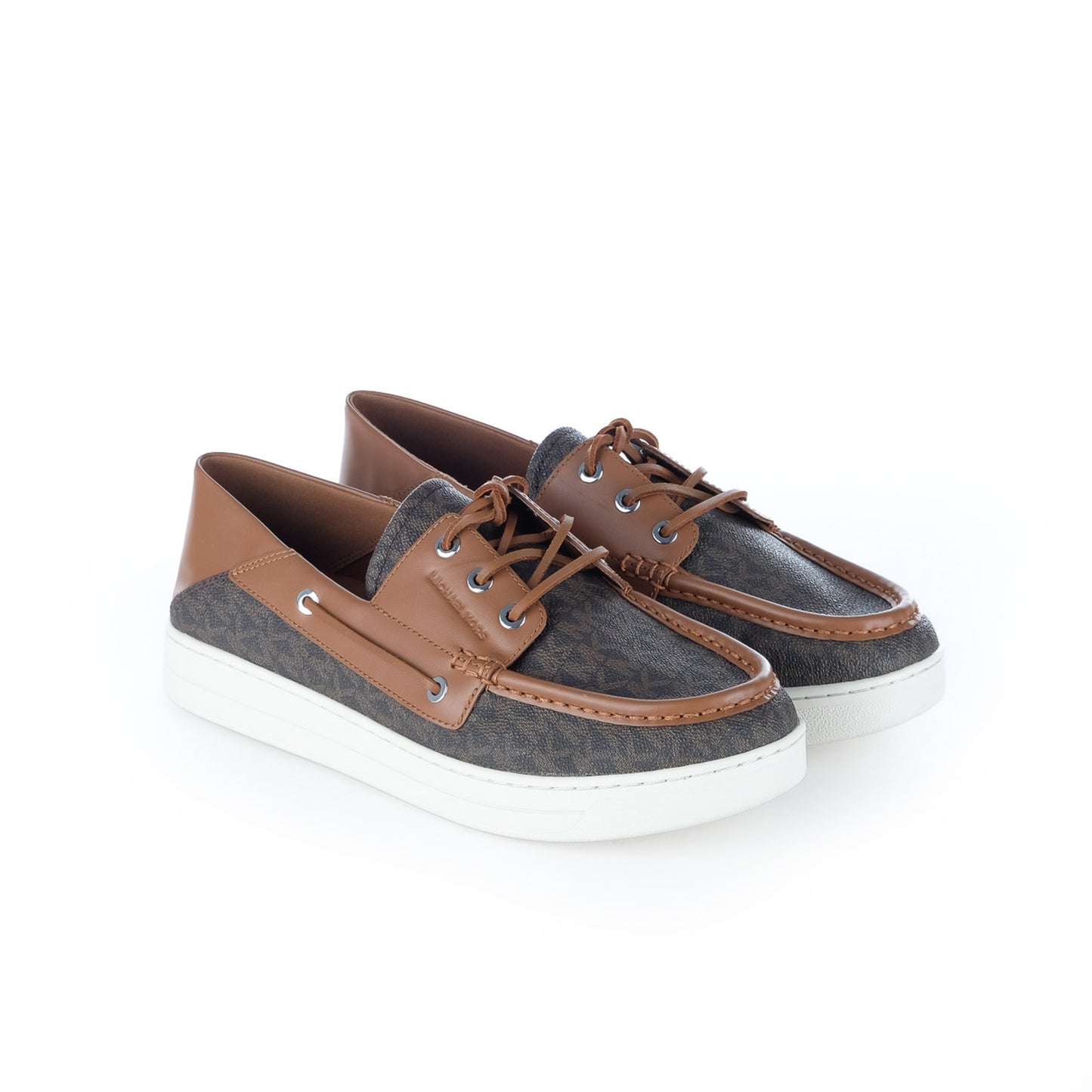 Sapatos Náuticos Homem Michael Kors Castanho Multicolor com Monograma MK e Sola Branca