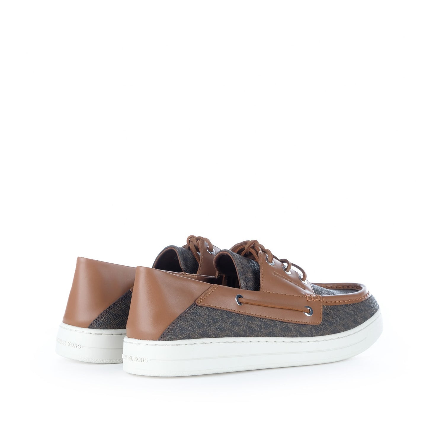 Sapatos Náuticos Homem Michael Kors Castanho Multicolor com Monograma MK e Sola Branca