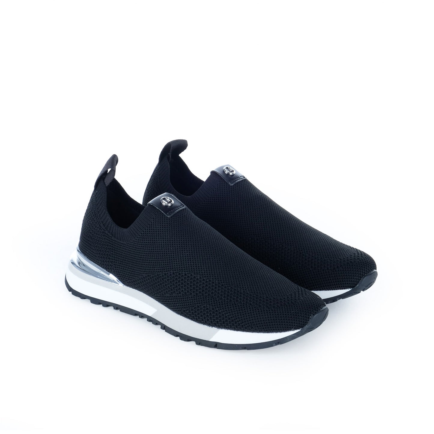 Ténis Mulher Michael Kors Pretos Slip-On em Malha com Detalhes Prateados