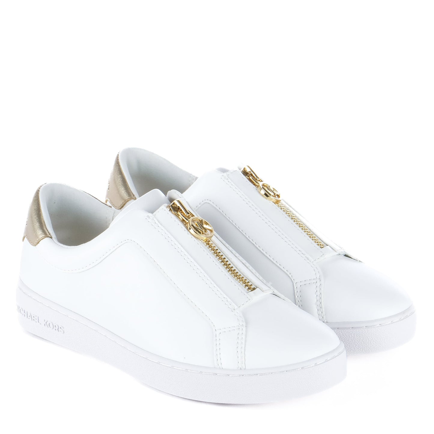 Ténis Mulher Michael Kors Brancos com Fecho Dourado Frontal e Detalhe Dourado no Calcanhar