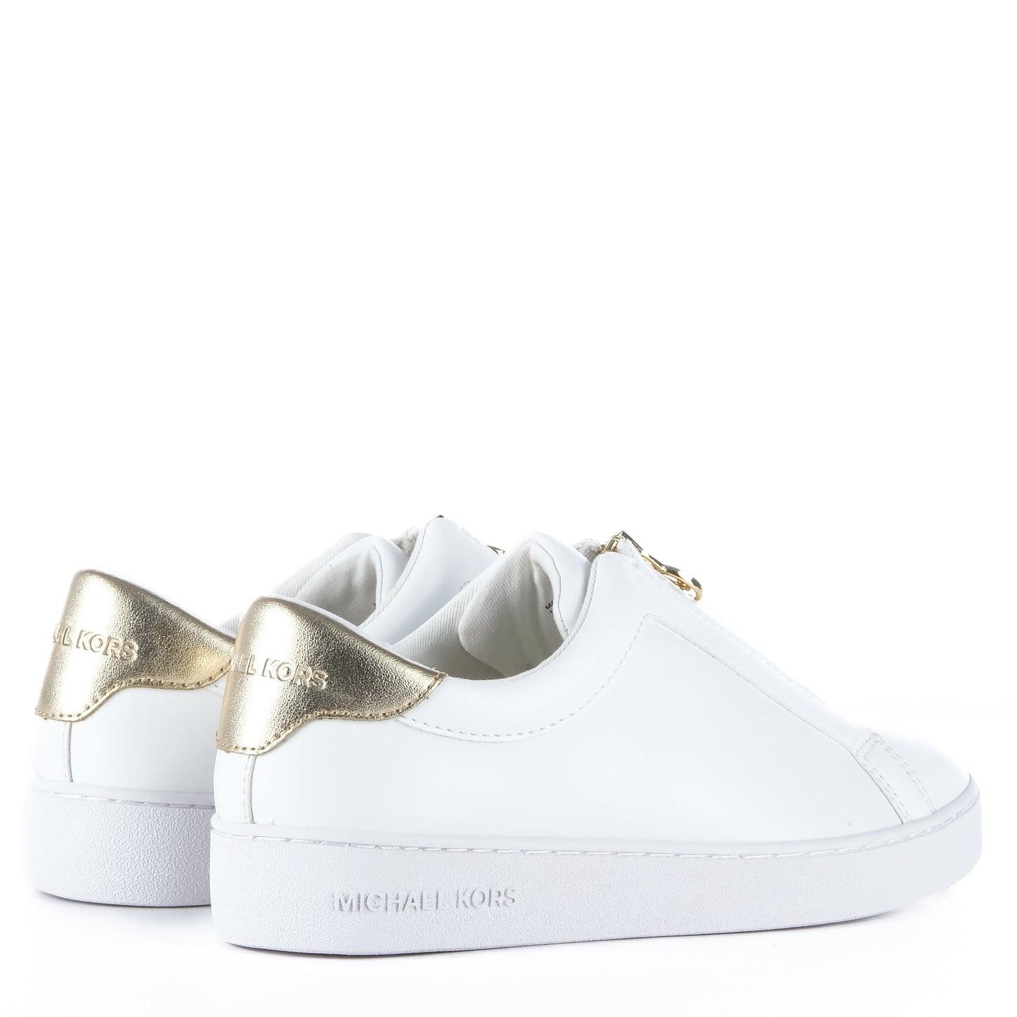 Ténis Mulher Michael Kors Brancos com Fecho Dourado Frontal e Detalhe Dourado no Calcanhar