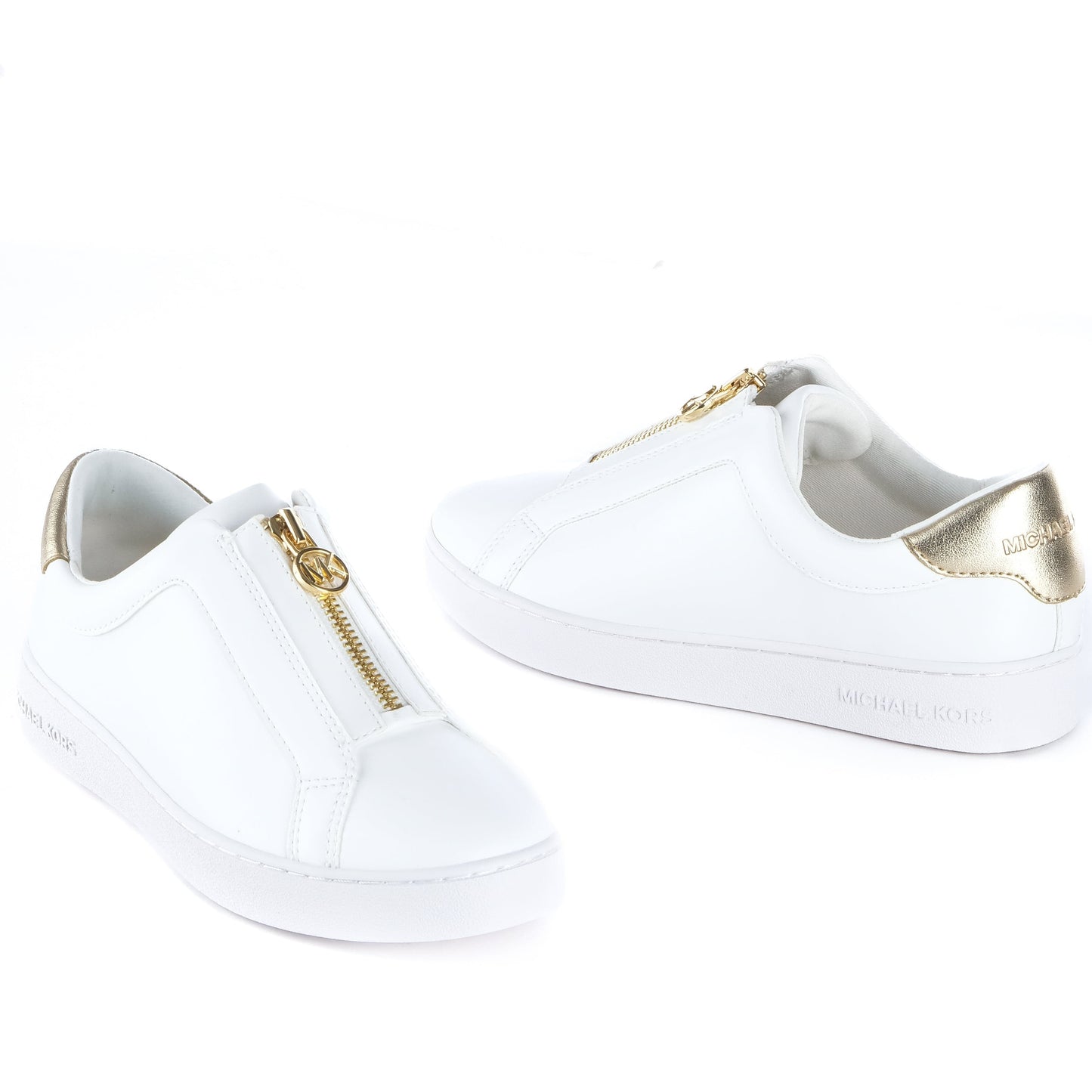 Ténis Mulher Michael Kors Brancos com Fecho Dourado Frontal e Detalhe Dourado no Calcanhar