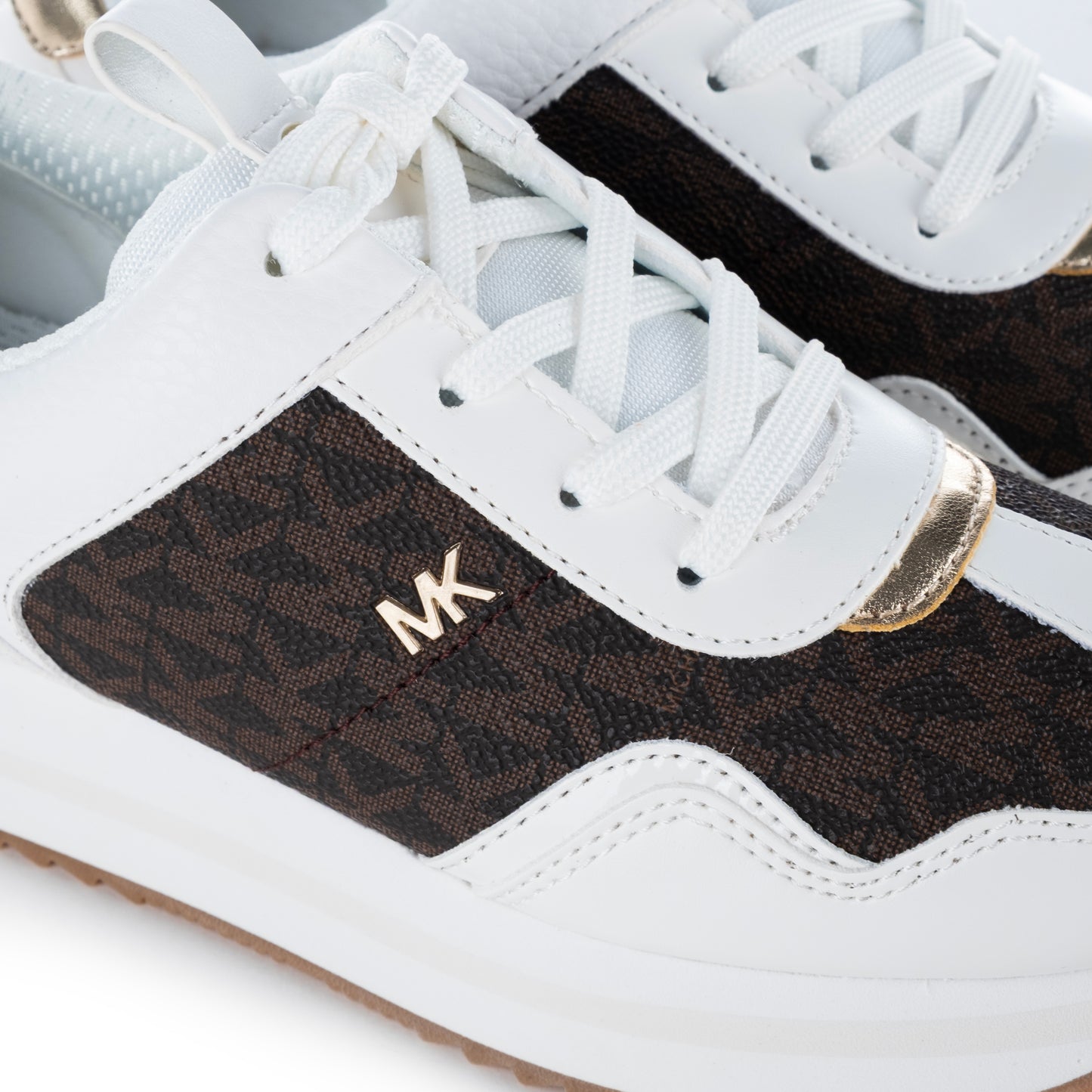 Ténis Mulher Michael Kors Branco e Marrom com Detalhes em Dourado