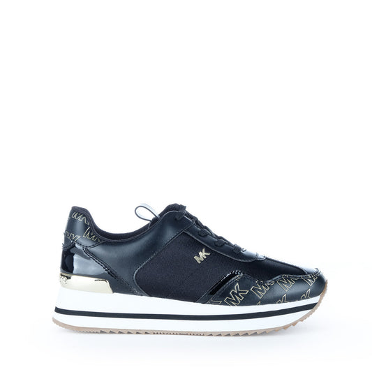 Ténis Mulher Michael Kors Pretos com Monograma MK e Detalhes Dourados