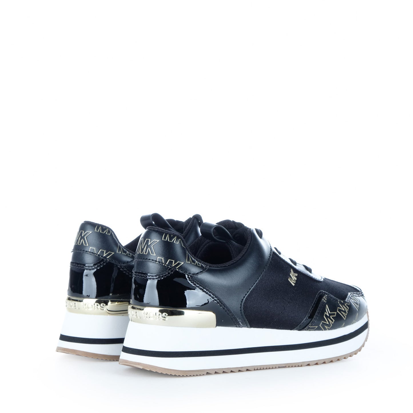 Ténis Mulher Michael Kors Pretos com Monograma MK e Detalhes Dourados