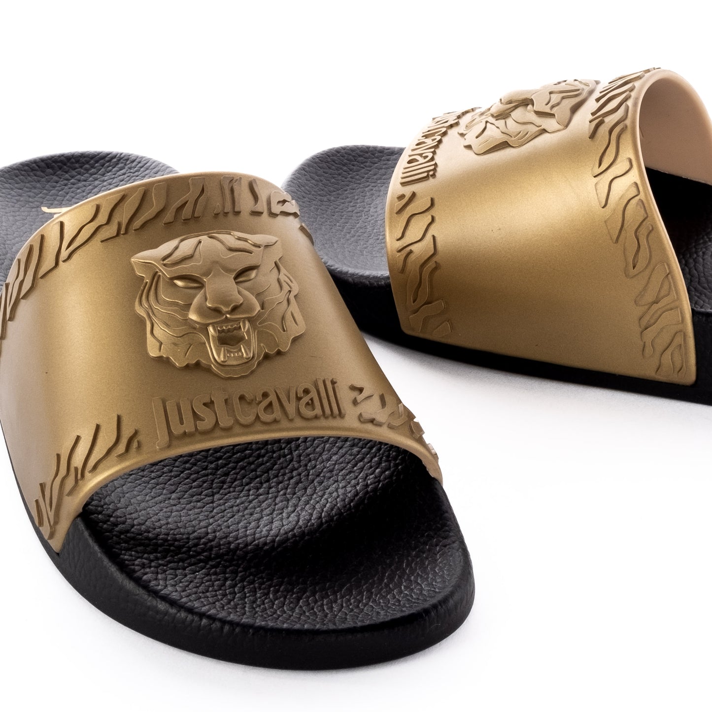 Chinelos Homem Just Cavalli Dourados com Detalhe Emblema