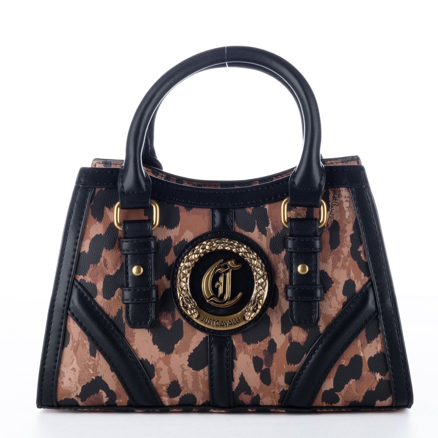 Bolsa de Ombro Just Cavalli Animal Print com Fecho Dourado Circular e Alças Curtas