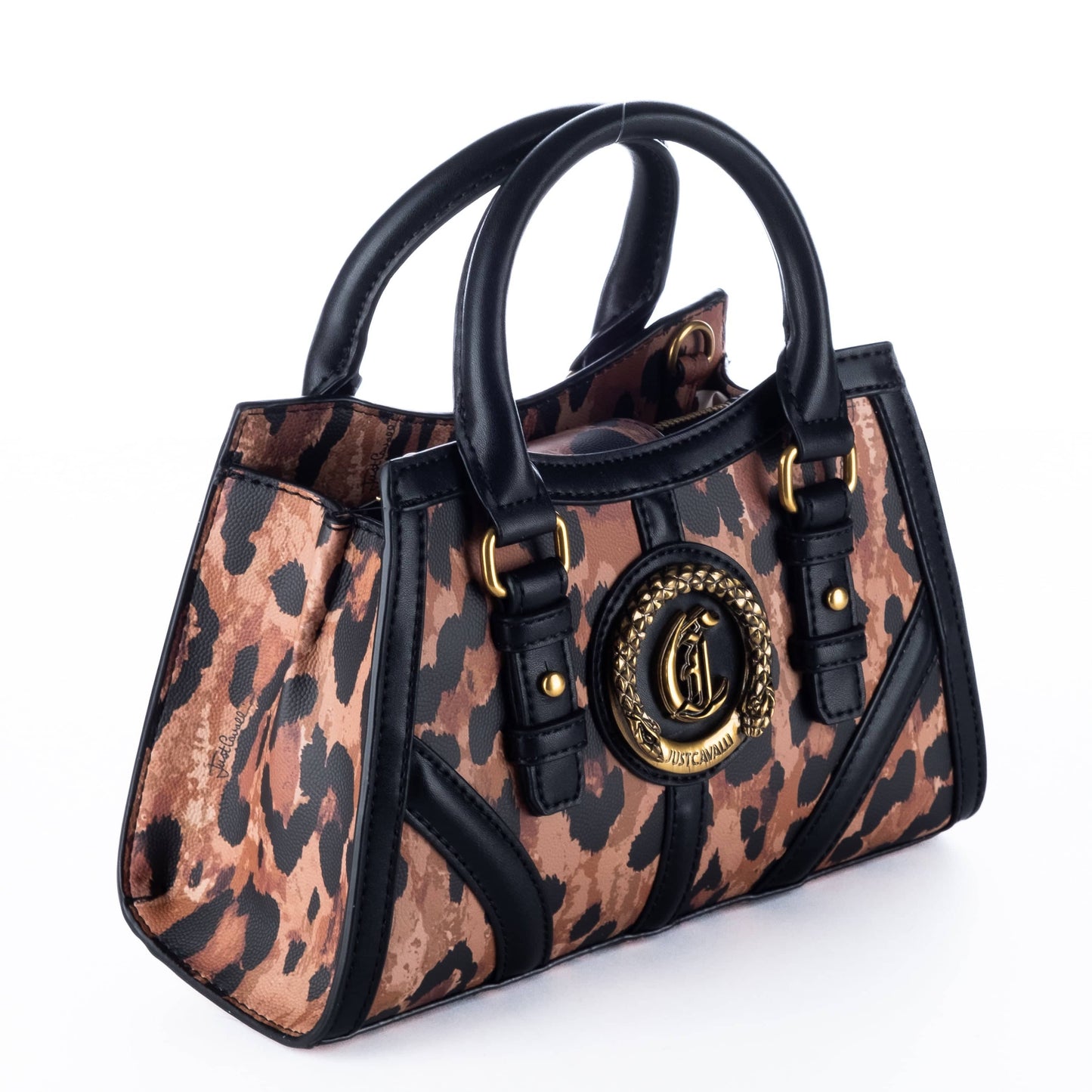 Bolsa de Ombro Just Cavalli Animal Print com Fecho Dourado Circular e Alças Curtas