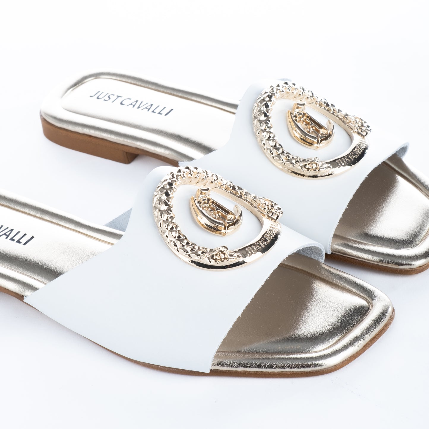 Sandálias Mulher Just Cavalli Brancas com Detalhe Dourado