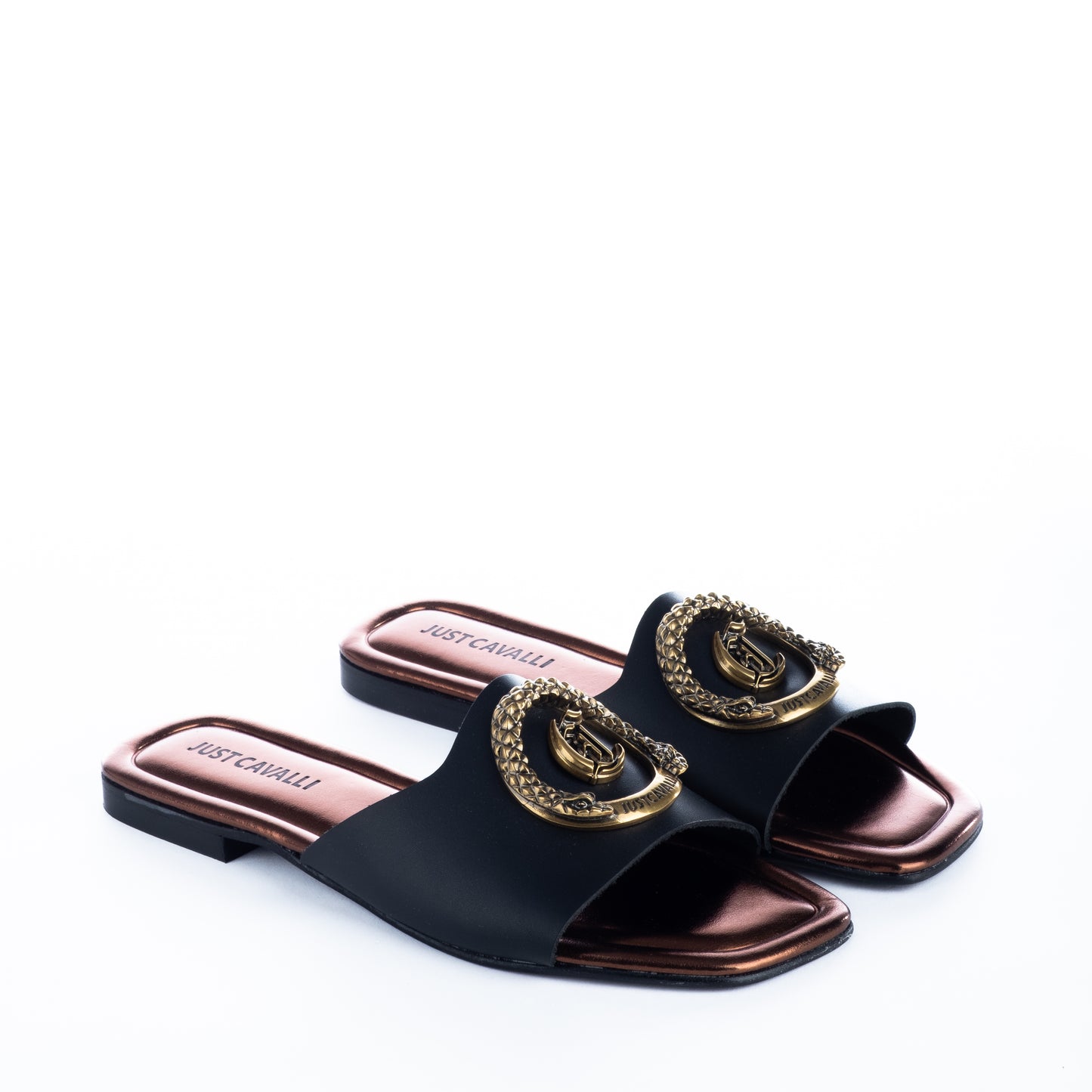 Sandálias Mulher Just Cavalli Pretas com Detalhe Dourado