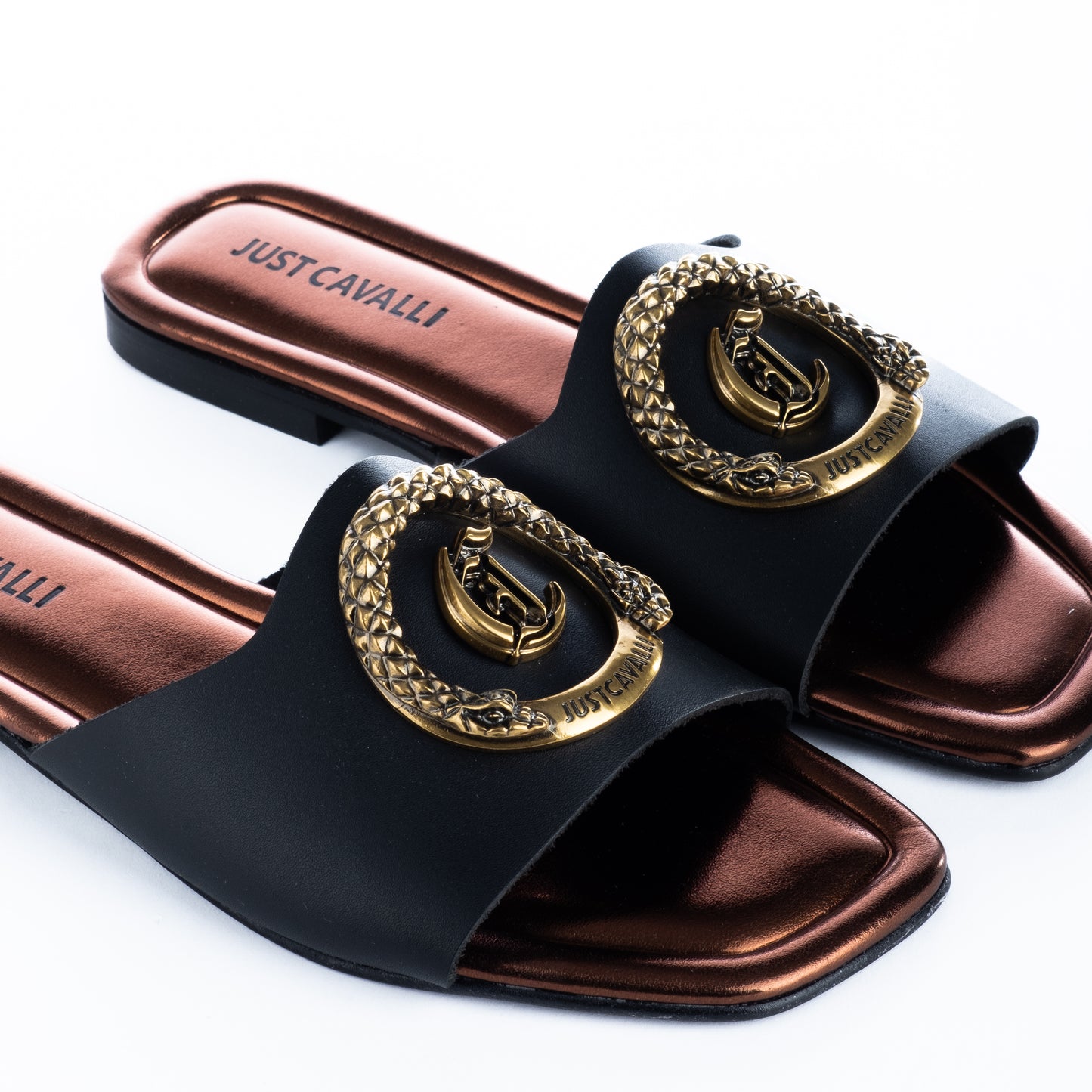 Sandálias Mulher Just Cavalli Pretas com Detalhe Dourado