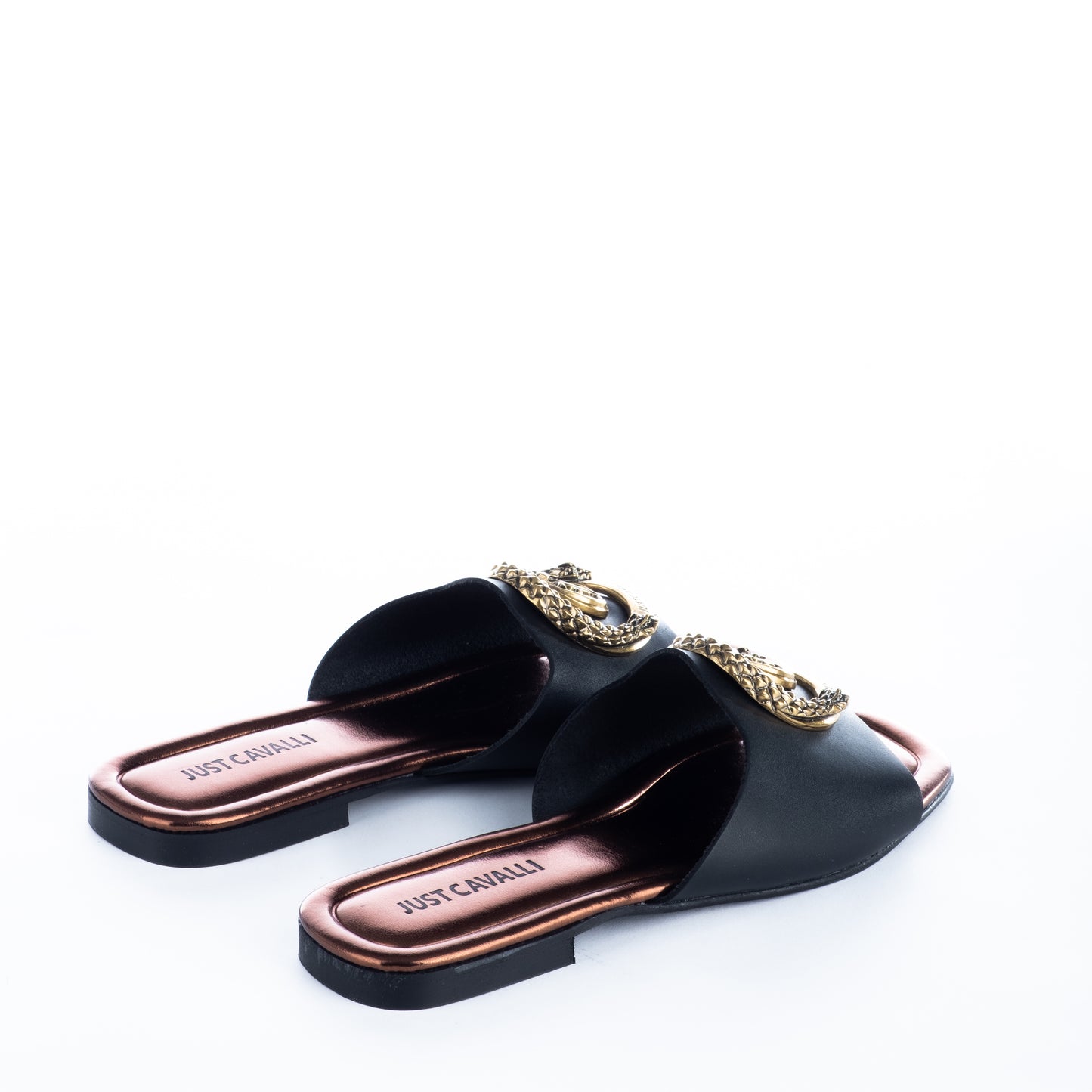 Sandálias Mulher Just Cavalli Pretas com Detalhe Dourado