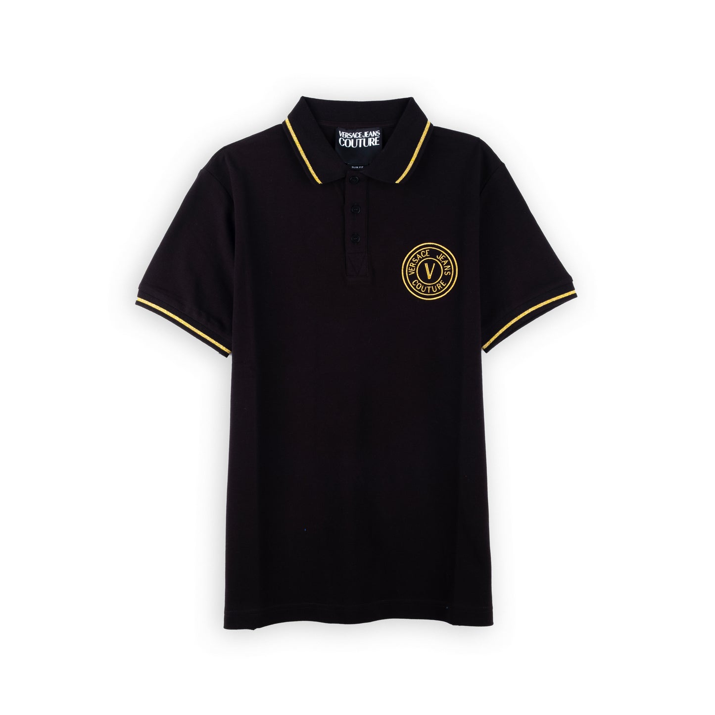 Polo Homem Versace Jeans Couture Preto com Detalhes Amarelos