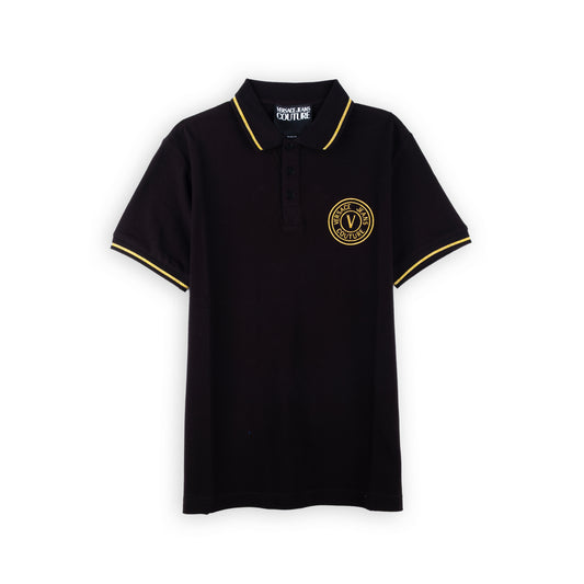 Polo Homem Versace Jeans Couture Preto com Detalhes Amarelos